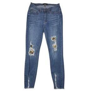 Judy Blue Skinny Fit Distressed Leopard Patch Jeans‎ Med Wash JB82166DK Womens 7